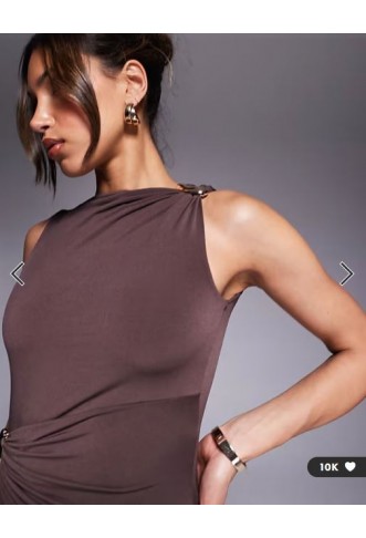 ASOS DESIGN twist hardware detail midi dress in chocolate