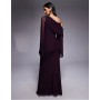 ASOS DESIGN mesh folded neckline midi dress with fallen shoulder in plum