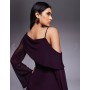 ASOS DESIGN mesh folded neckline midi dress with fallen shoulder in plum