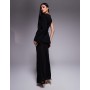 ASOS DESIGN one sleeve trim detail maxi dress with sheer skirt in black | ASOS