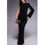 ASOS DESIGN one sleeve trim detail maxi dress with sheer skirt in black | ASOS