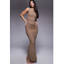 Wanderdoll Poppy sculpting mesh sleeveless gathered waist detail maxi dress in mocha