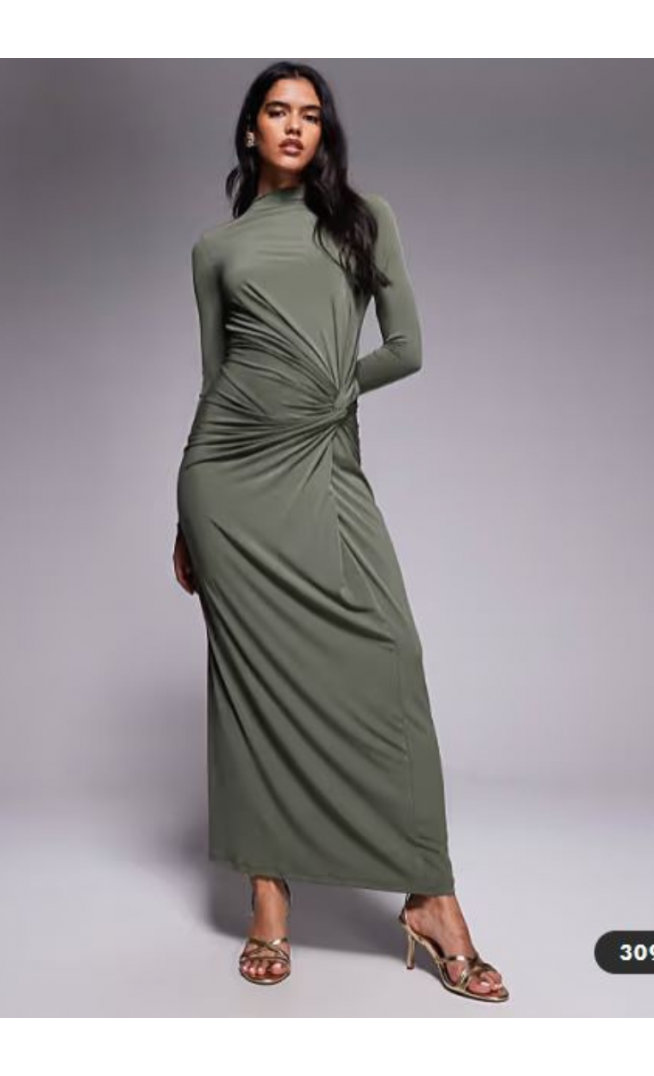 Daska exclusive high neck maxi dress in olive