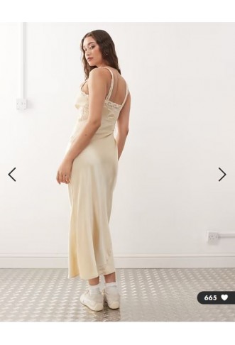 Reclaimed Vintage maxi slip dress with contrast pink trim in cream