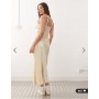 Reclaimed Vintage maxi slip dress with contrast pink trim in cream