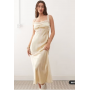 Reclaimed Vintage maxi slip dress with contrast pink trim in cream
