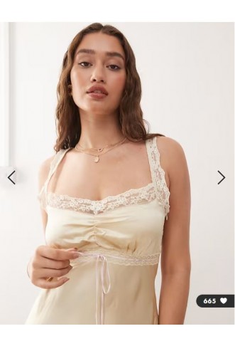 Reclaimed Vintage maxi slip dress with contrast pink trim in cream