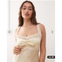 Reclaimed Vintage maxi slip dress with contrast pink trim in cream