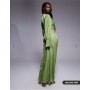 ASOS DESIGN twist front bias satin maxi dress with gold hardware in olive green