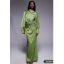 ASOS DESIGN twist front bias satin maxi dress with gold hardware in olive green