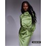 ASOS DESIGN twist front bias satin maxi dress with gold hardware in olive green