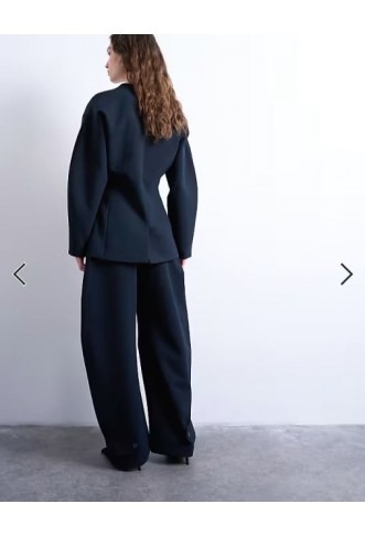 Topshop barrel leg tailored trousers in navy