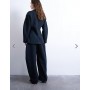Topshop barrel leg tailored trousers in navy
