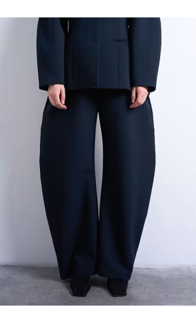 Topshop barrel leg tailored trousers in navy