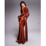 Daska satin maxi dress with exaggerated bow back in rust