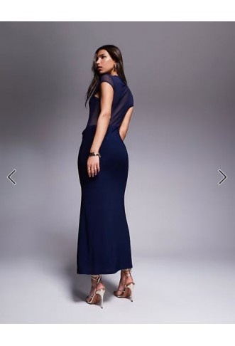 ASOS DESIGN maxi dress with cowl skirt detail and layered bodice in navy