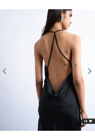 Topshop occasion mixed fabric cowl neck dress in black