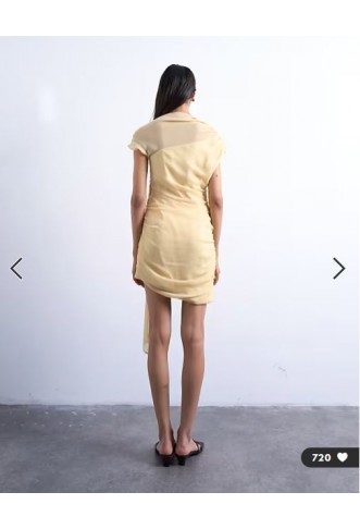 Topshop grown on shoulder chiffon mini dress with sash in textured buttermilk