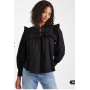 ASOS DESIGN tie front lace insert blouse in black