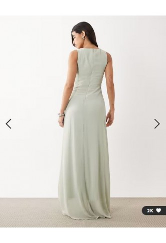 TFNC Bridesmaid chiffon wrap top draped maxi dress in sage green