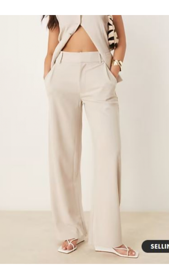 JDY wide leg tailored trousers in stone