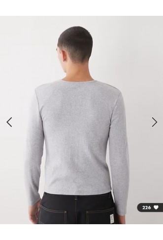 COLLUSION long sleeve rib henley slim fit in grey marl