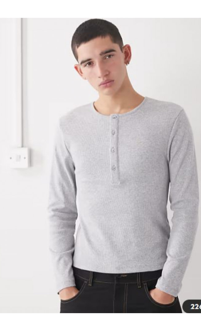 COLLUSION long sleeve rib henley slim fit in grey marl