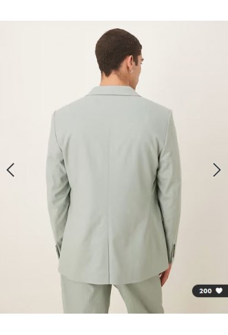 ASOS DESIGN linen blend double breasted regular suit jacket in green