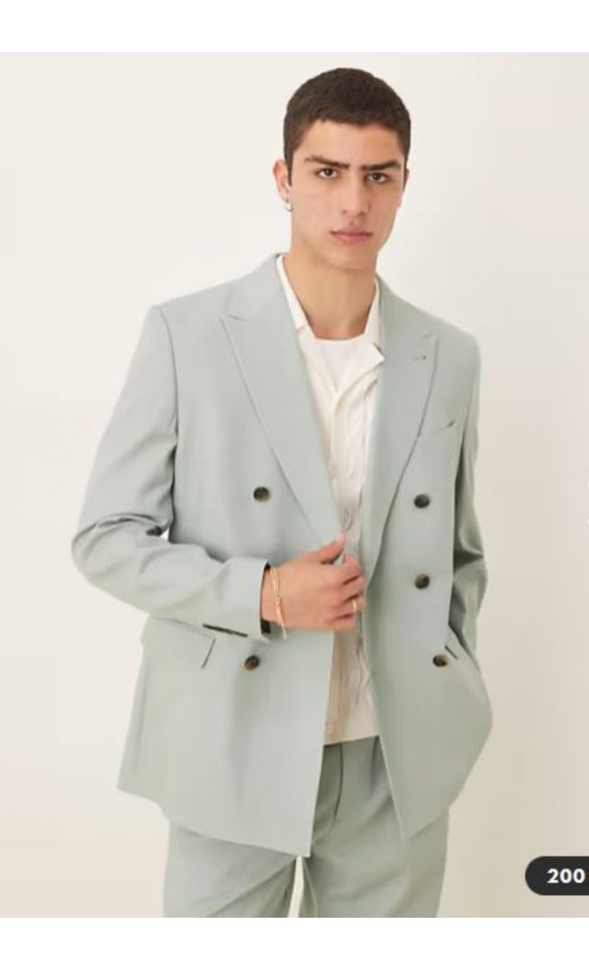 ASOS DESIGN linen blend double breasted regular suit jacket in green
