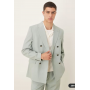 ASOS DESIGN linen blend double breasted regular suit jacket in green