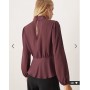 ASOS DESIGN high neck long sleeve peplum blouse in plum