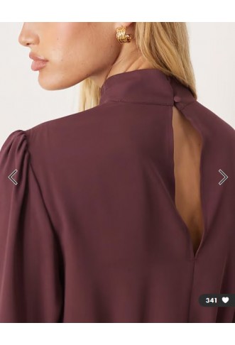 ASOS DESIGN high neck long sleeve peplum blouse in plum