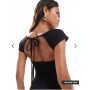 ASOS DESIGN wide scoop neck mini dress with under bust detail and cap sleeve in black
