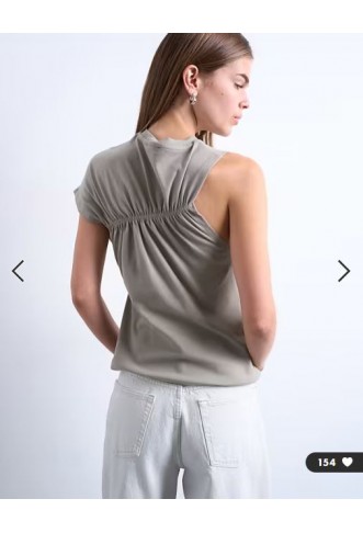 Topshop ruched back one sleeve top in taupe