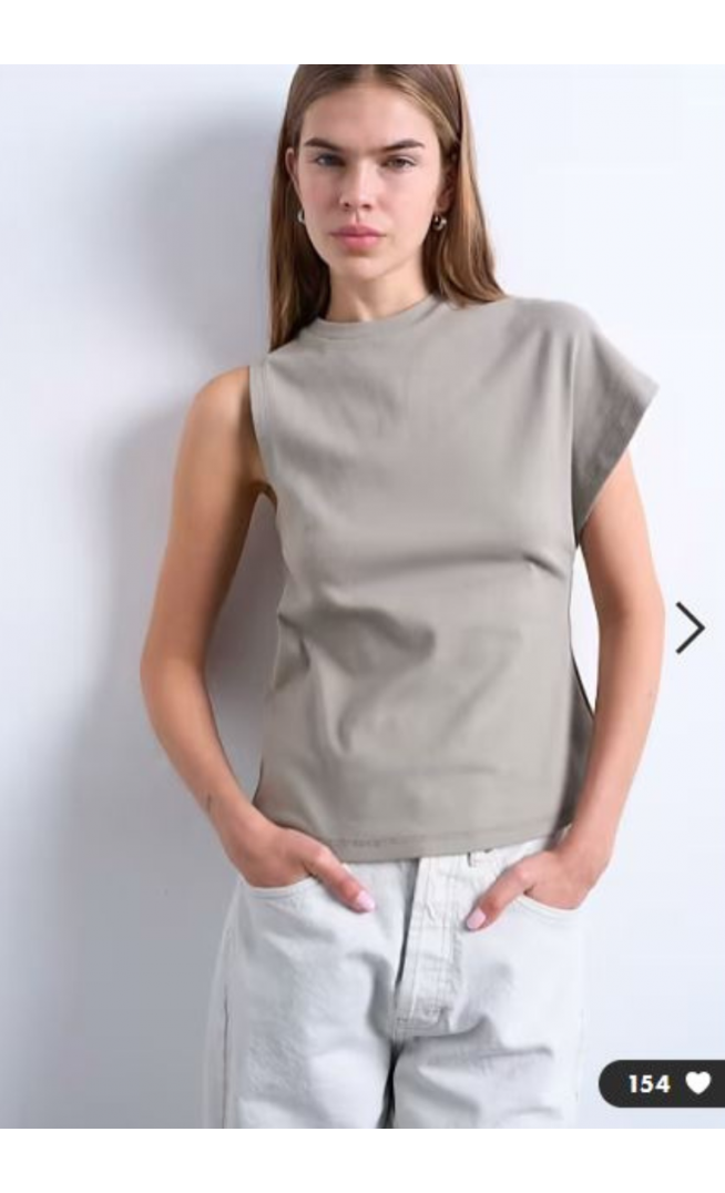 Topshop ruched back one sleeve top in taupe