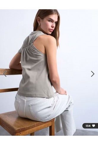 Topshop ruched back one sleeve top in taupe