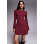 ASOS DESIGN ribbed long sleeve lettuce hem mini dress in burgundy