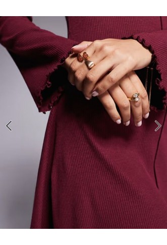 ASOS DESIGN ribbed long sleeve lettuce hem mini dress in burgundy