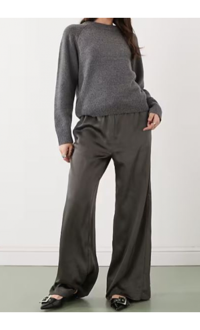 Weekday satin trousers in dark grey