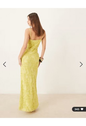 Pretty Lavish cowl neck jacquard slip maxi dress in chartreuse