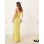 Pretty Lavish cowl neck jacquard slip maxi dress in chartreuse
