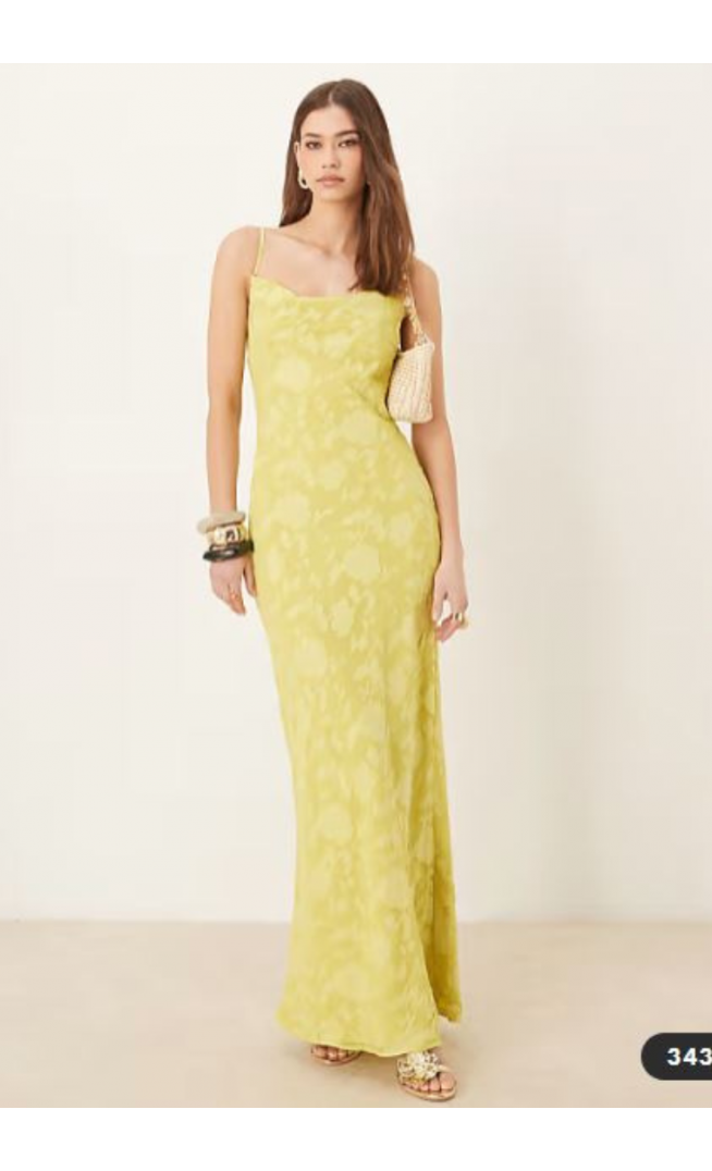 Pretty Lavish cowl neck jacquard slip maxi dress in chartreuse