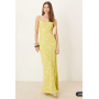 Pretty Lavish cowl neck jacquard slip maxi dress in chartreuse