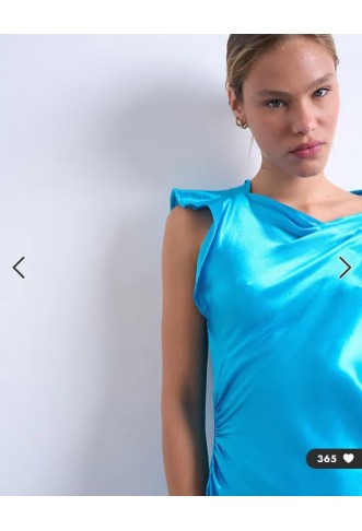 Topshop grown on shoulder ruched waist mini dress in blue satin