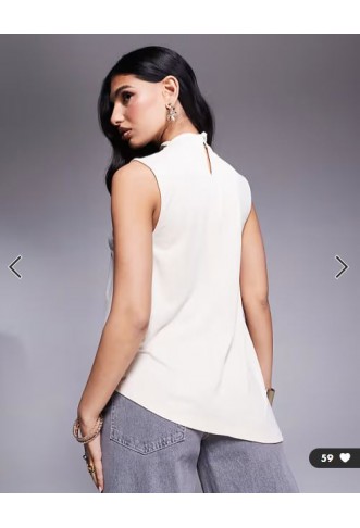 ASOS DESIGN floaty grown on neck cupro longline top in stone