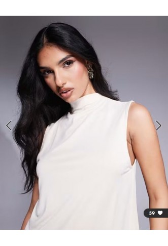 ASOS DESIGN floaty grown on neck cupro longline top in stone