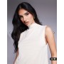 ASOS DESIGN floaty grown on neck cupro longline top in stone