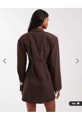 ASOS DESIGN cinched shoulder pad shirt mini dress in chocolate