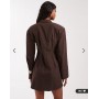 ASOS DESIGN cinched shoulder pad shirt mini dress in chocolate
