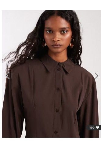 ASOS DESIGN cinched shoulder pad shirt mini dress in chocolate